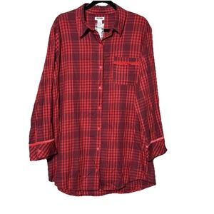 Victoria's Secret PINK Plaid Sleep Shirt Flannel Red Button Down NWT Size L
